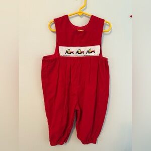 House of Hatten Smocked Truck Red Corduroy Romper